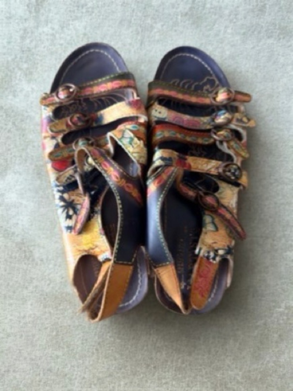 Spring Step Multicolor Floral Leather Gladiator Sandals